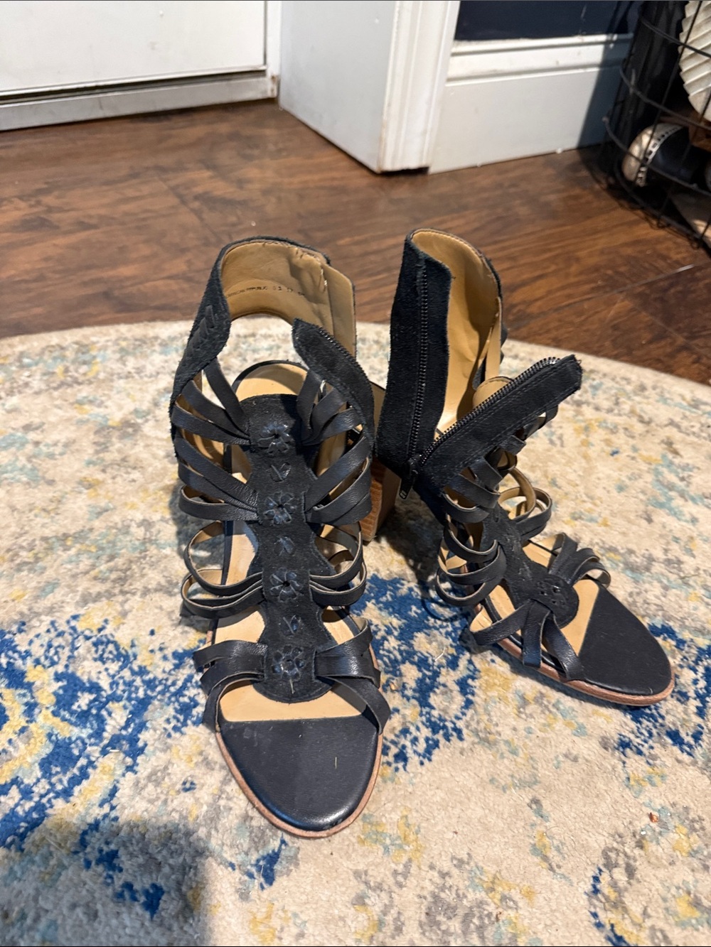 Jack Rogers Black Floral Cutout Strappy Heels